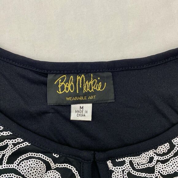 Bob Mackie Sequin Jacket Womens Medium Black White Floral Formal Party Art - Picture 5 of 9